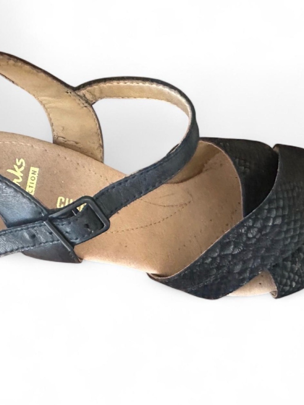 Clarks Black Crisscross Snake-Embossed Leather Sandal - Picture 3 of 7